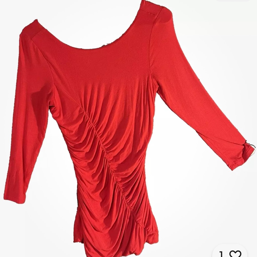 Kenneth Cole Red Blouse With Gathering In‎ Front Size XS Stunning For Holidays - Picture 7 of 7